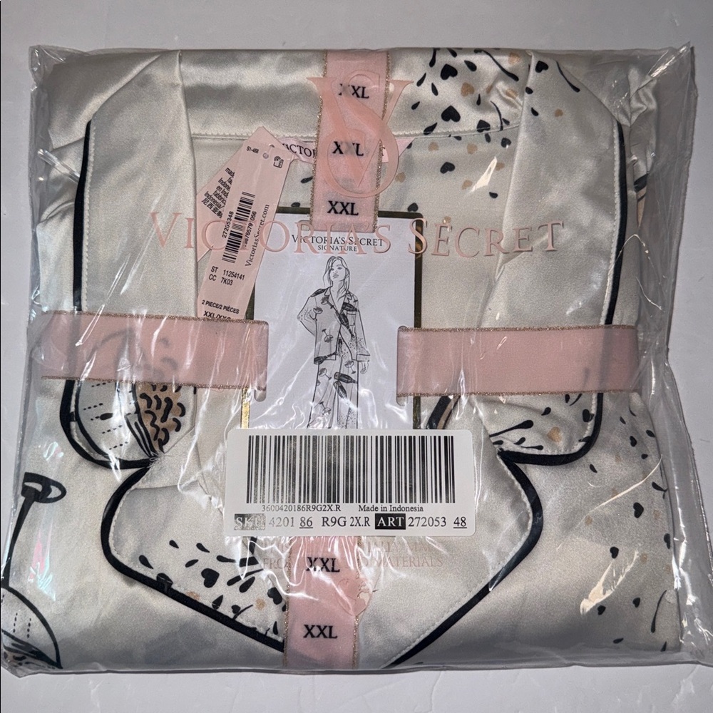 HTF Rare New Victoria's Secret Glazed Satin Pajama Set Champagne Toast Size XXL